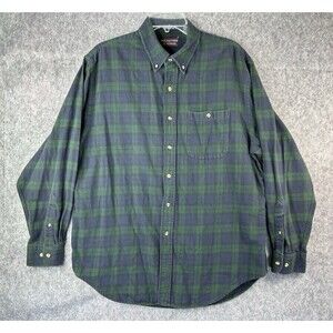 Roundtree Yorke Shirt Men's L Green Blue Flannel Long Sleeve Cotton Tartan Plaid
